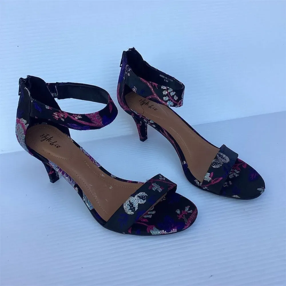 Style & Co Women's Paycee‎ Sandals Multicolor Strappy Block Heel Size 9.5